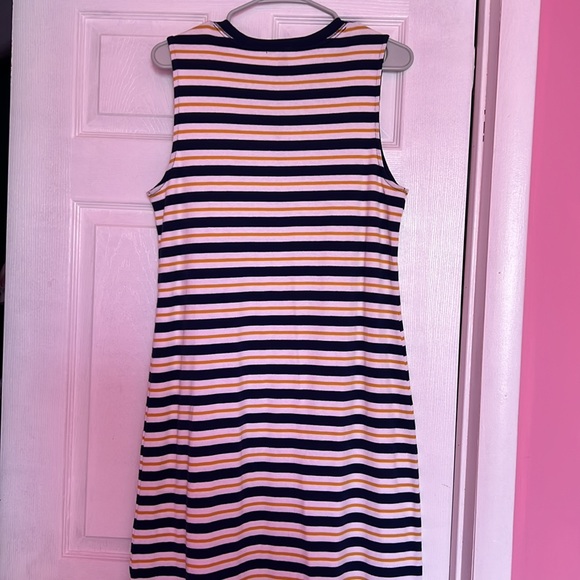 Chaps Blue Yellow and White Striped Sleeveless Lace Up Front Maxi dress Size L - Picture 6 of 9